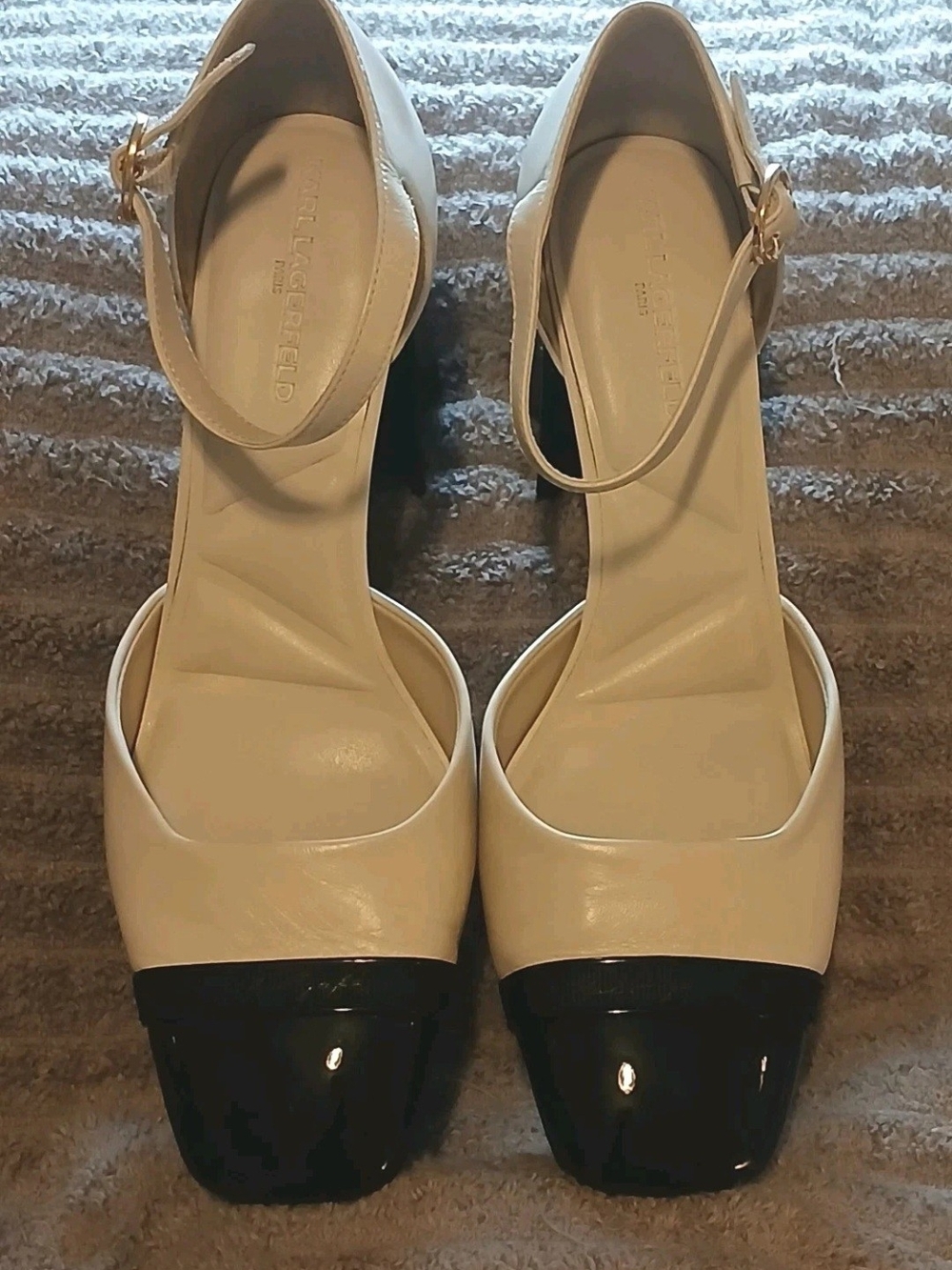 Karl Lagerfeld Paris Sapphira Leather Black White High Pumps Woman's Size 10